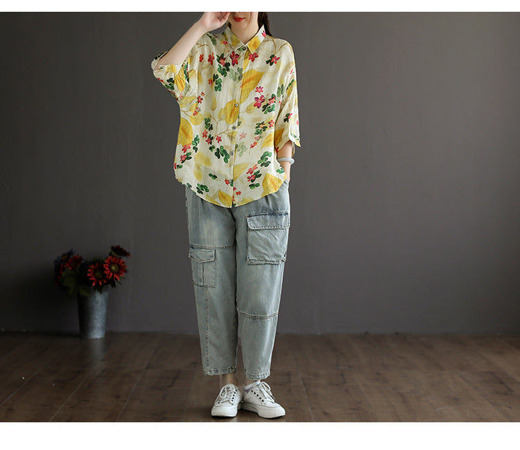Colorful Cotton Linen Long Sleeve Shirt