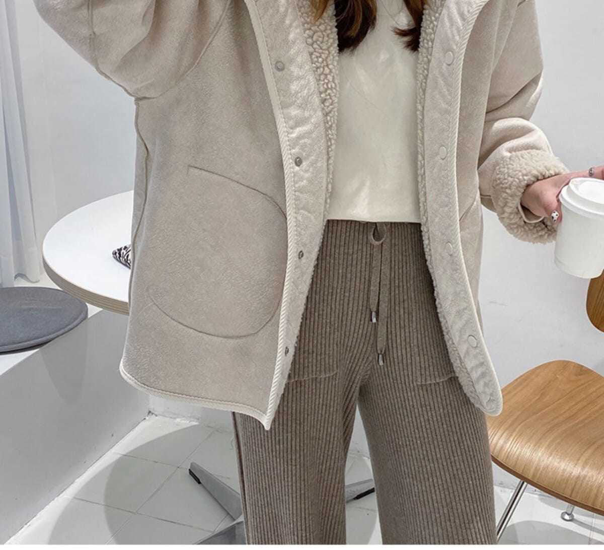 Simple Lambswool Thickened Hooded Jacket