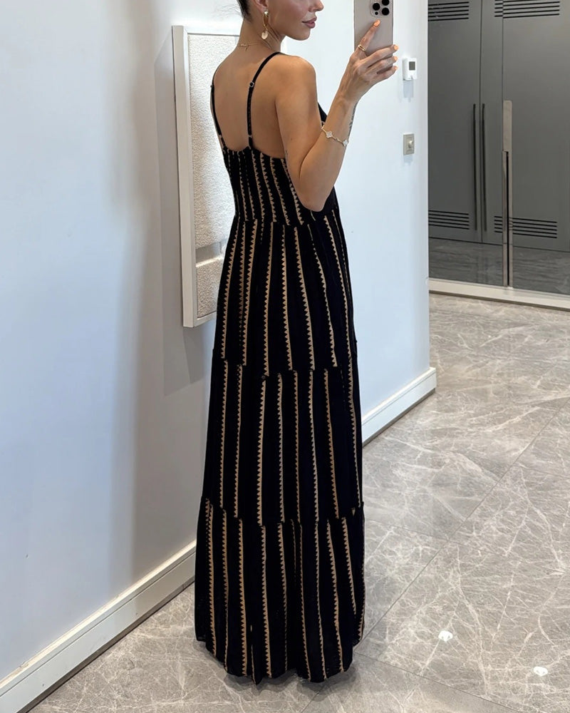 Geometric Print V-Neck Sling Dress