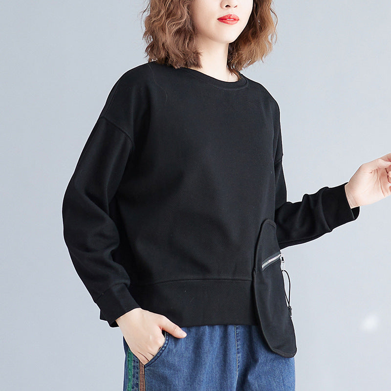 Loose Splicing Long Sleeve Round Neck Sweatshirt