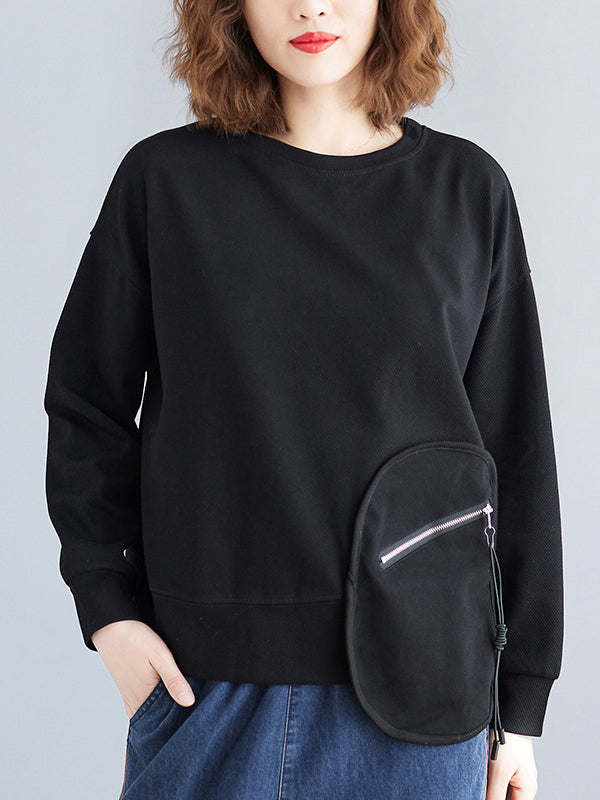 Loose Splicing Long Sleeve Round Neck Sweatshirt