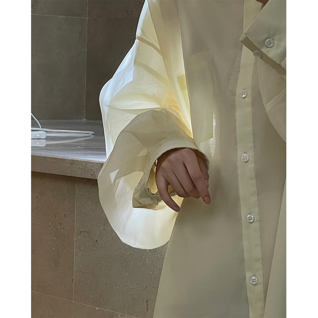 Loose Solid Color Lapel Long Sleeve Shirt