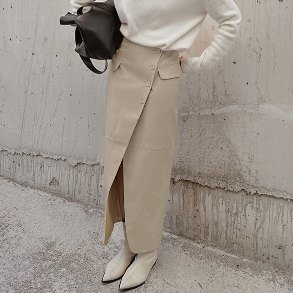 Stylish Asymmetrical Design Leather Skirt