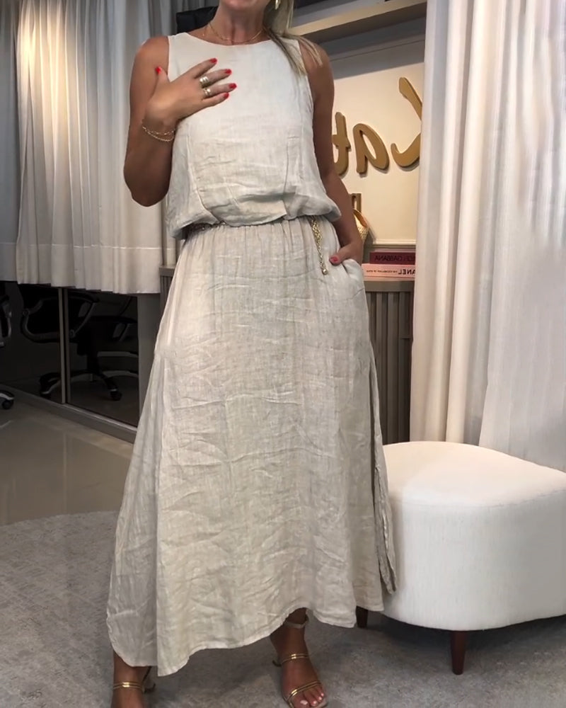 Casual Sleeveless Vest & Skirt Two-Piece Set