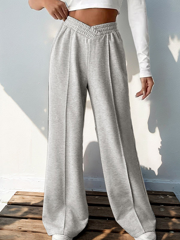 High Waisted Loose Elasticity Solid Color Pants Trousers