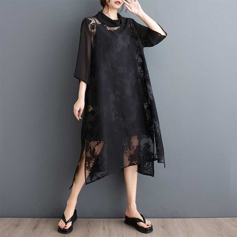 Vintage Jacquard Split Midi Dress