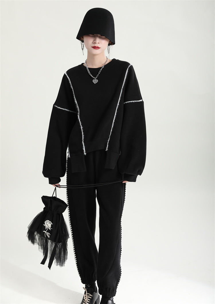 Irregular Splicing Round Neck Long Sleeve Velvet Sweatshirt
