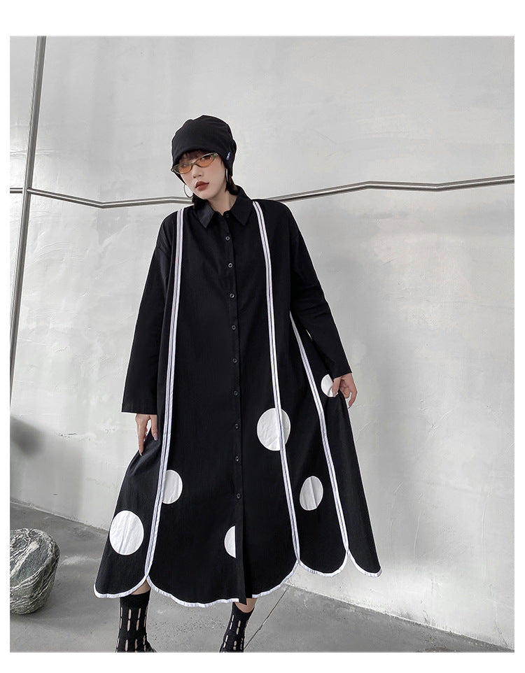 Vintage Loose Print Splicing Midi Dress