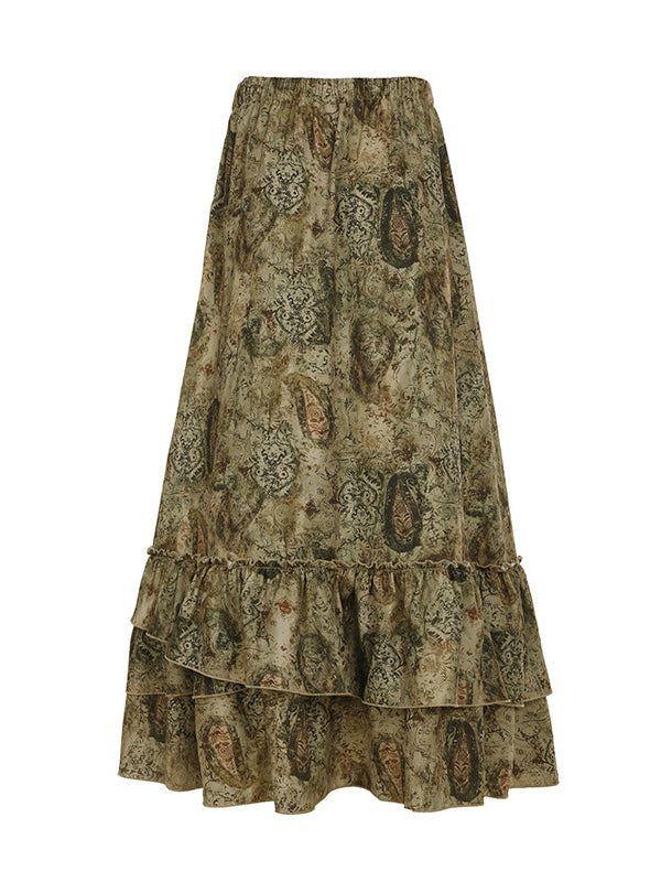 High Waisted Loose Contrast Color Elasticity Pleated Split-Joint Skirts Bottoms