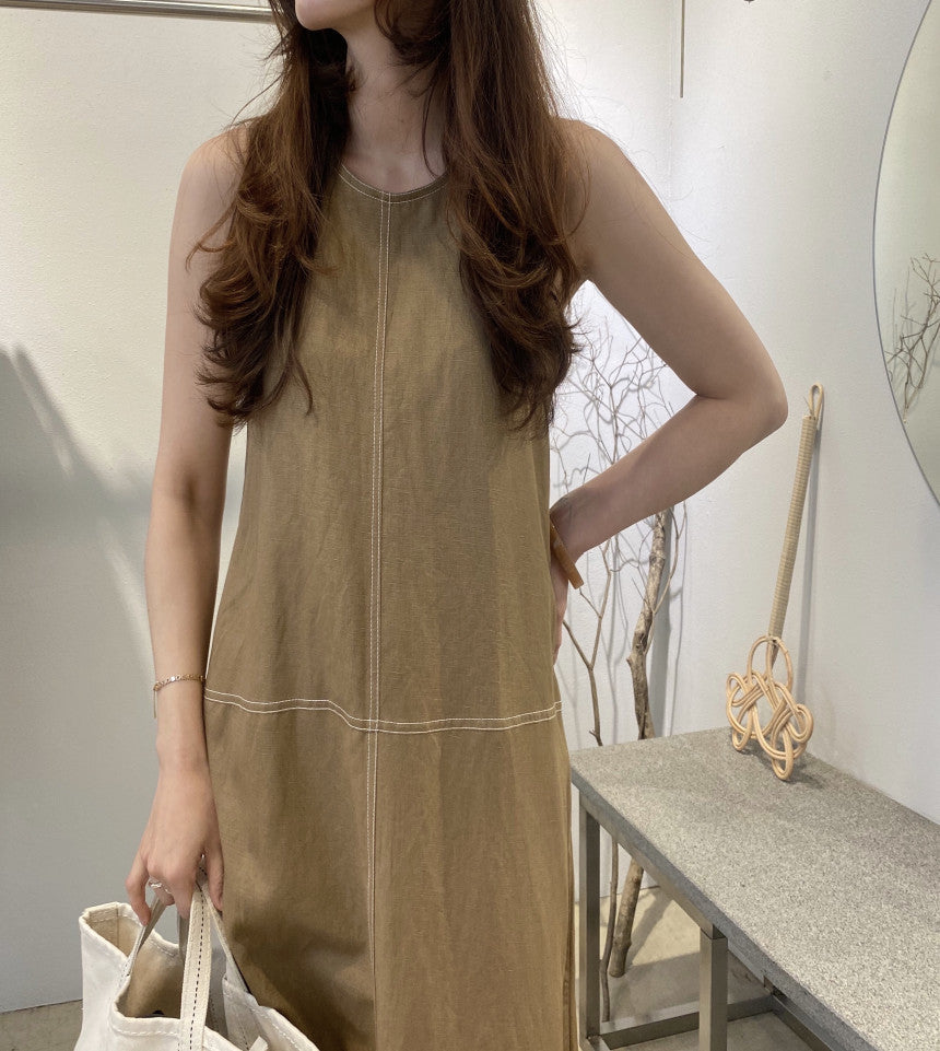 Loose Solid Color Sleeveless Cotton And Linen Dress