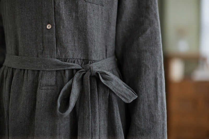 Retro Solid Color Long Sleeve Maxi Dress