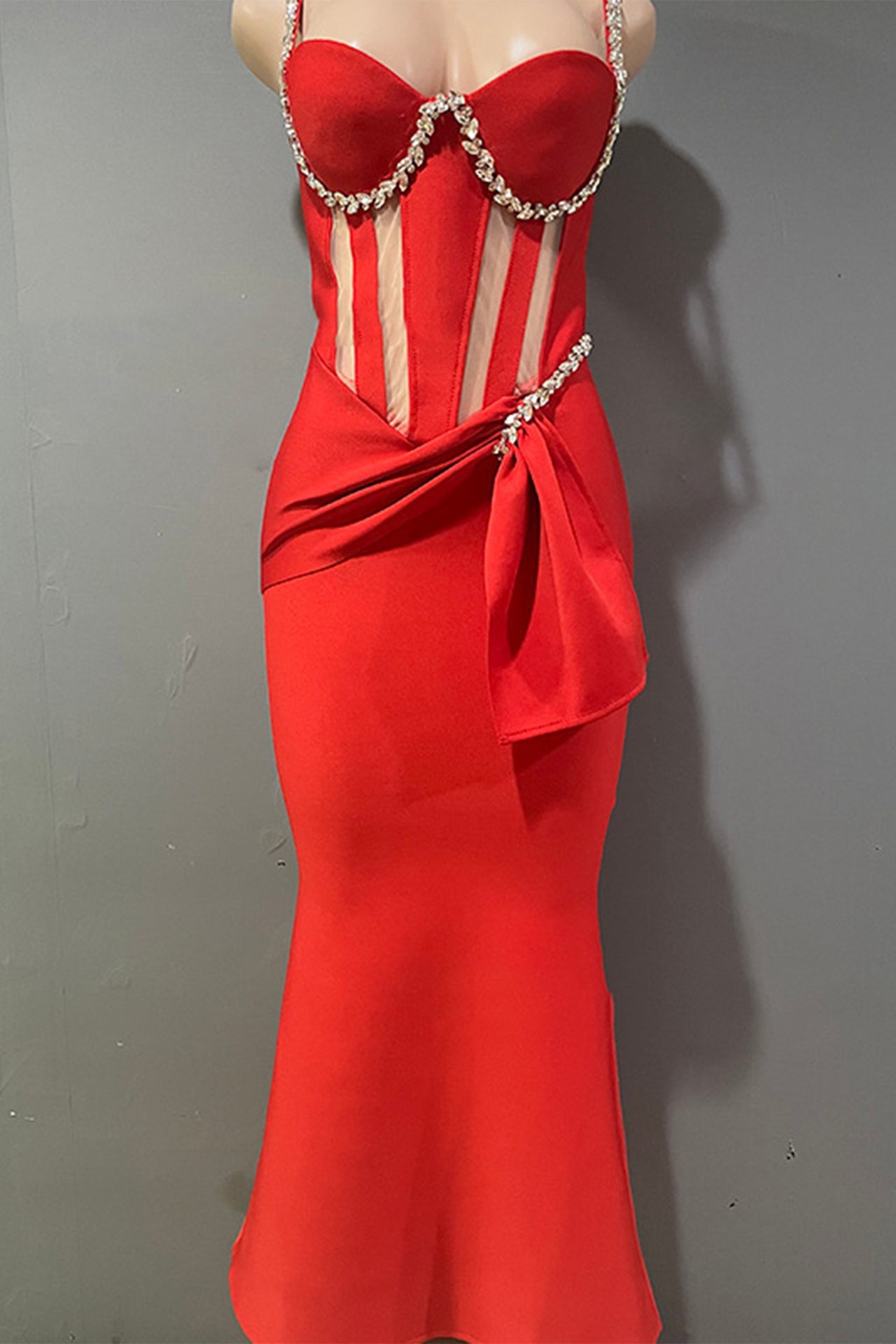 Evie Strap Mesh Pleated Maxi Dress