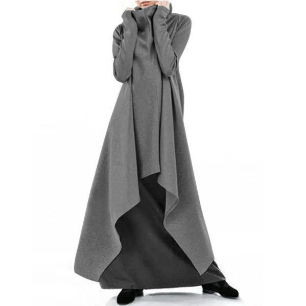 Irregular Solid Color High Collar Long Sleeve Sweatshirt