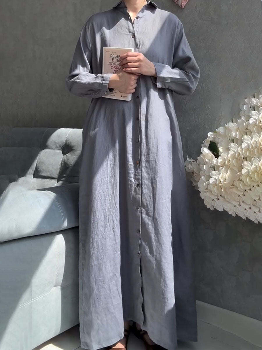 Long sleeve cotton and linen shirt dress