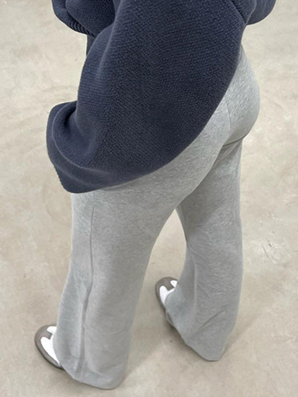 Flared Pants Loose Drawstring Pockets Solid Color Pants Trousers