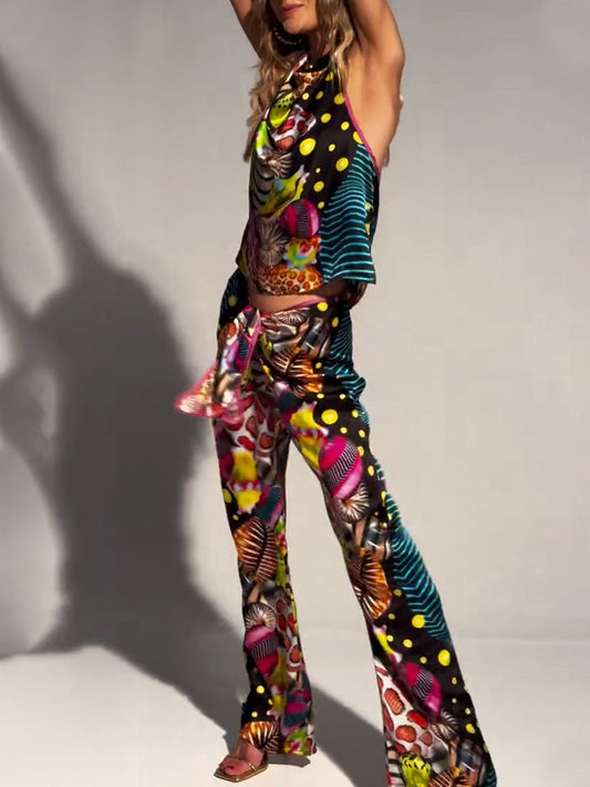 Abstract printed backless slim fit two-piece set