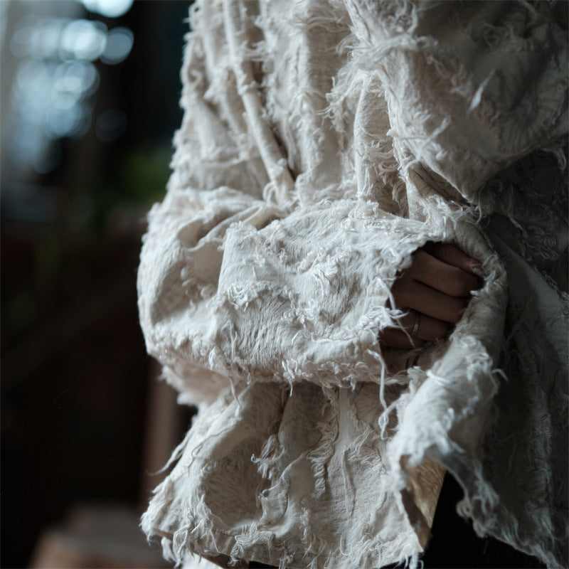 Versatile Cotton Linen Tassel Long Sleeve Blouse