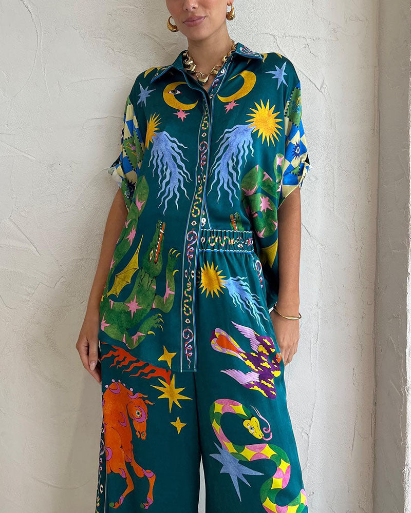 Fashion Art Graffiti Print Casual Two-piece Set