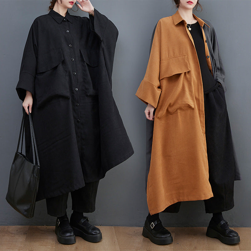 Literary Color Block Lapel Mid Dress