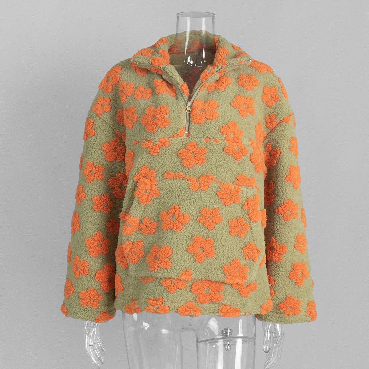 Polar fleece flower hoodie, European and American 2025 autumn and winter new fashion hoodie, warm woolen hoodie, women's sweater