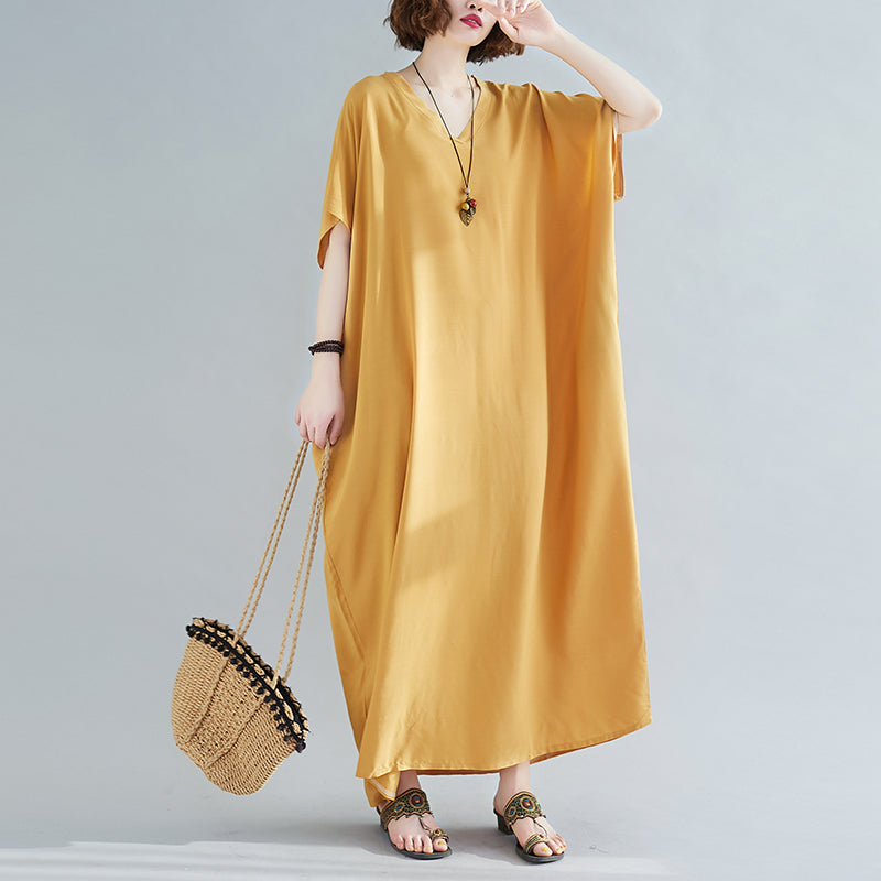 Loose Cotton Solid Color Maxi Dress
