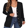 Open Front Black Cardigan for Women Button Down Long Sleeve Outerwear with Pocket