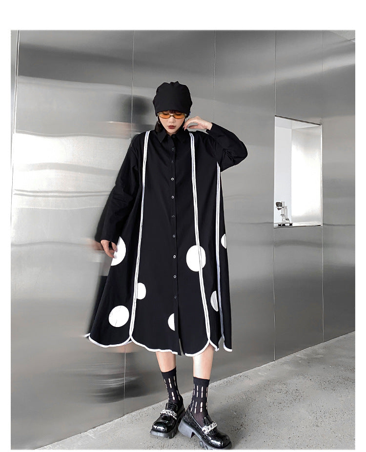 Vintage Loose Print Splicing Midi Dress