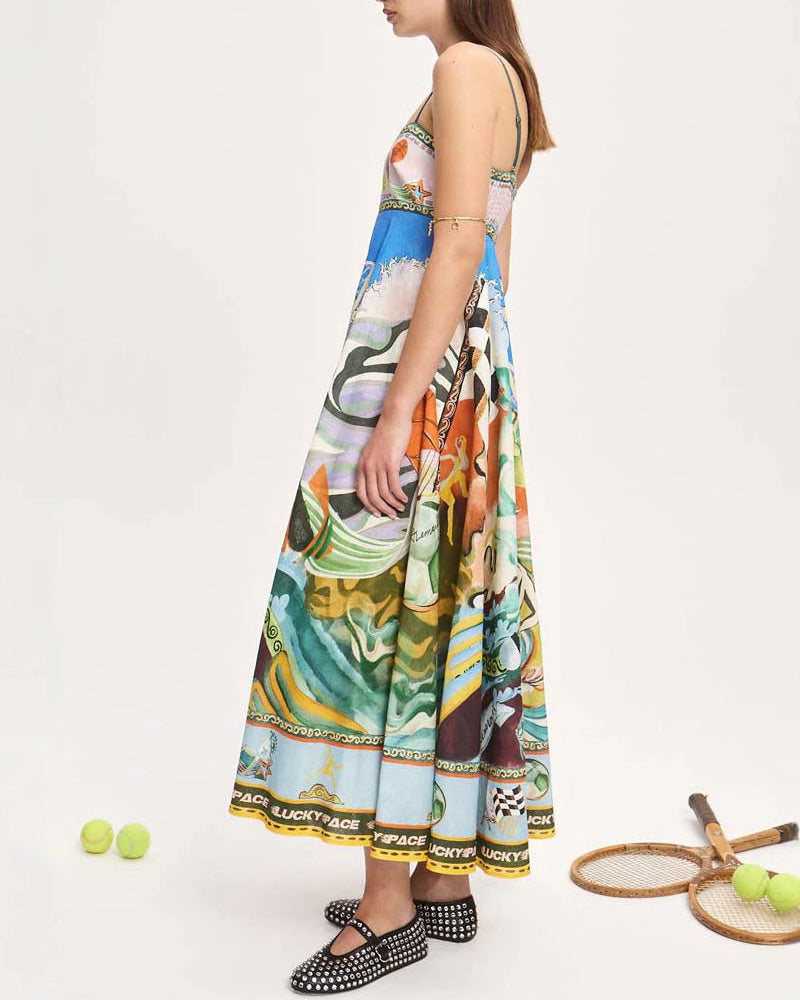 Holiday Print Sling Sunflower Dress