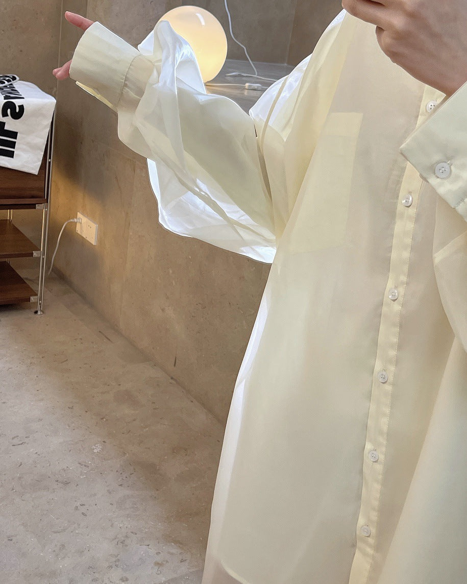 Loose Solid Color Lapel Long Sleeve Shirt