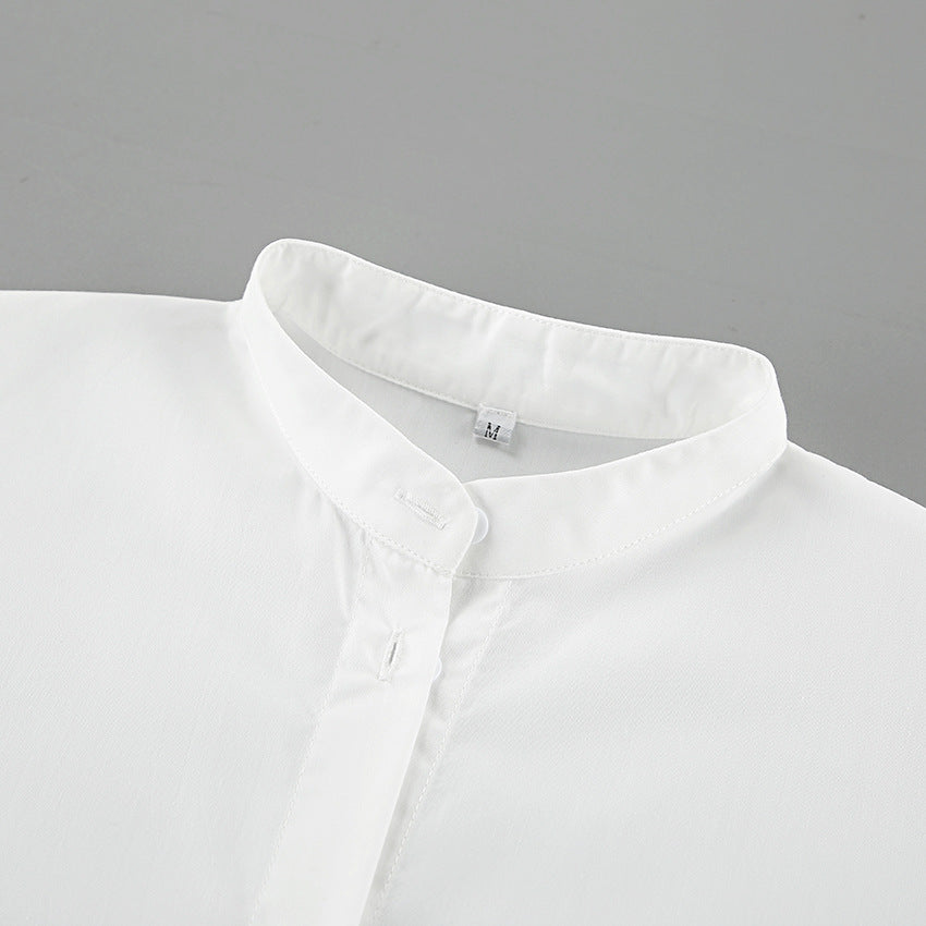 Minimalist Solid Color Lantern Sleeve Lapel Shirt