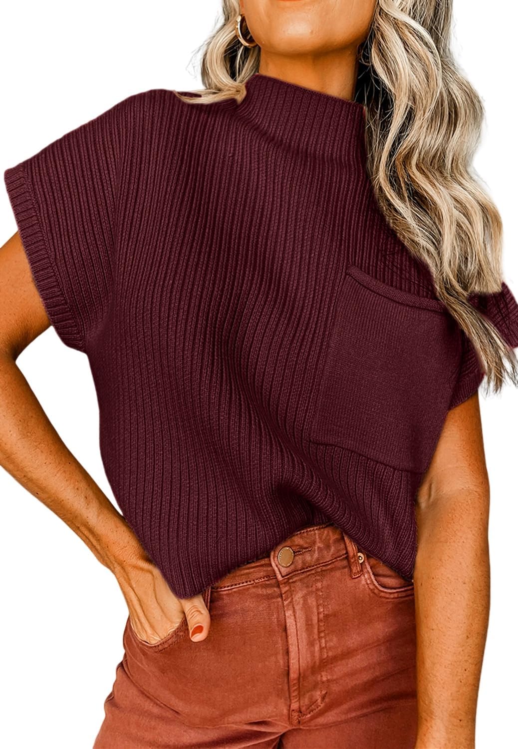 Casual Women's Stand Collar Short Sleeve Knitted Sweater Vest(Buy 2 Free Shipping)