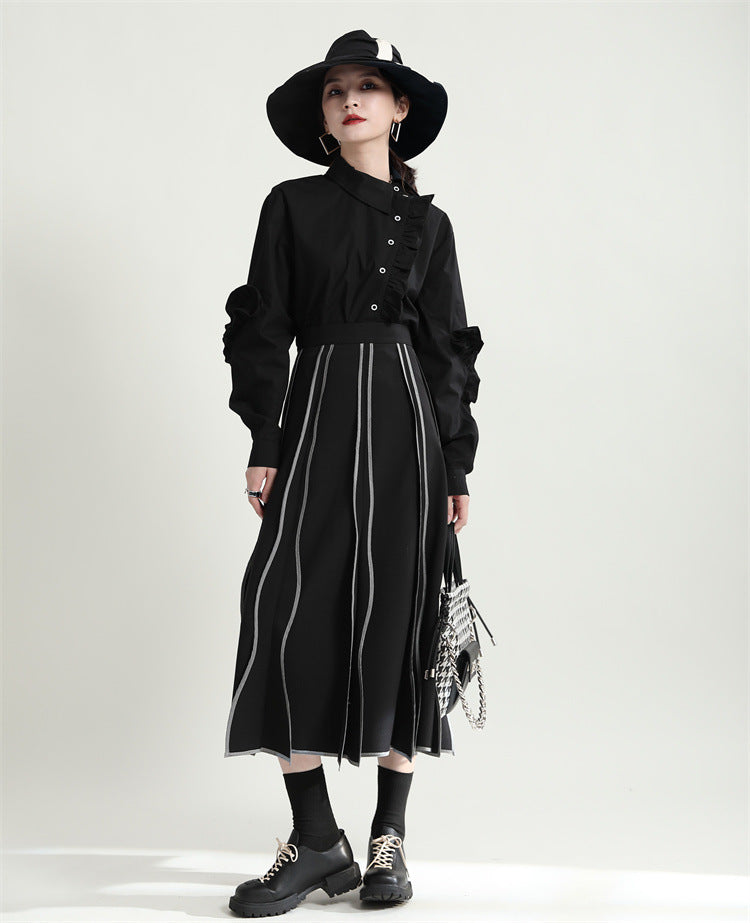 Special Asymmetric Collar Solid Color Long Sleeve Shirt