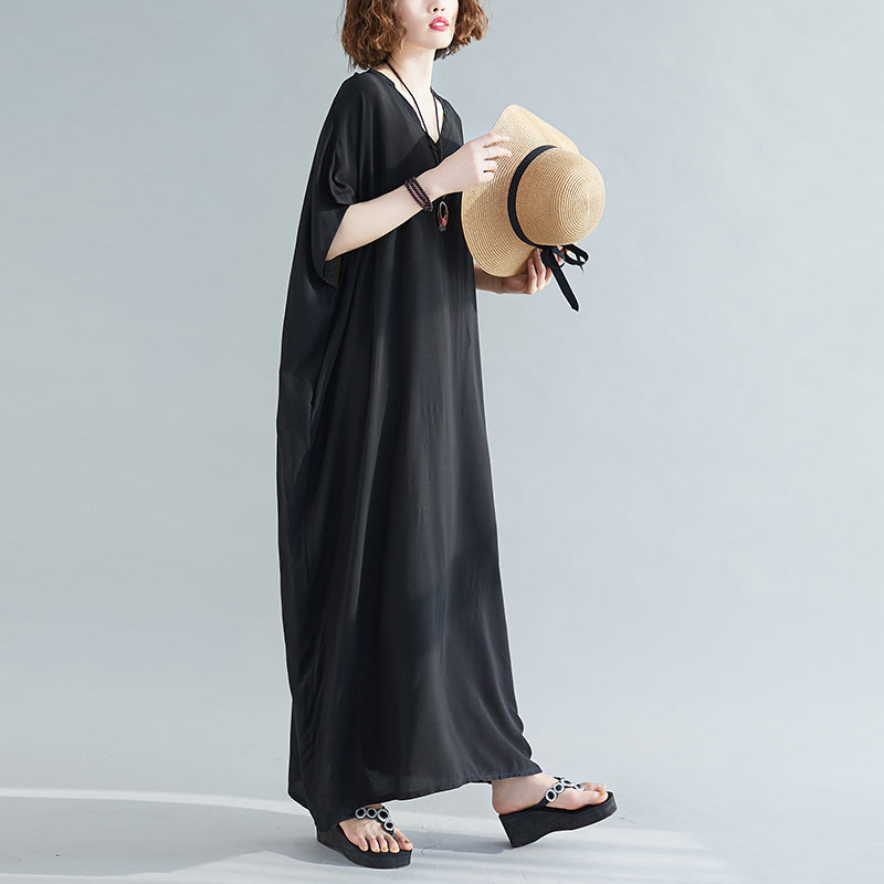 Loose Cotton Solid Color Maxi Dress