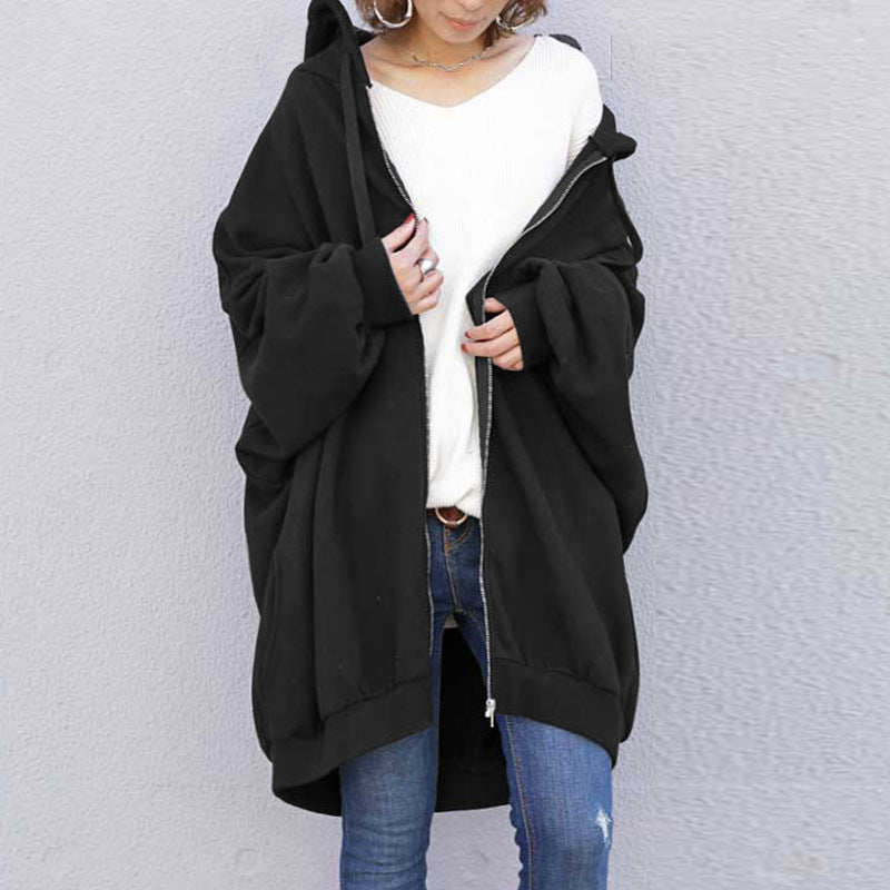 Casual Solid Color Zipper Hooded Sweatshirt