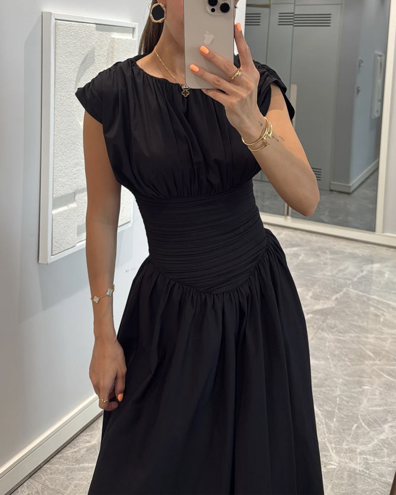 Fashion Solid Color Pleated Dress