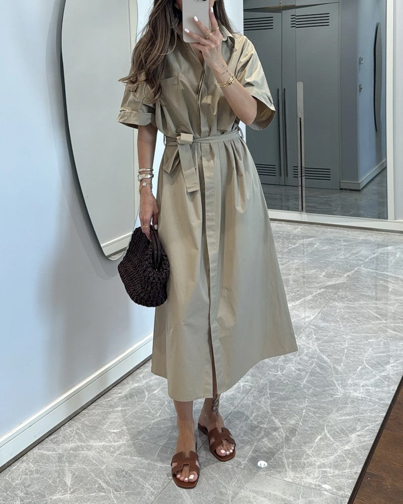 Casual Solid Lapel Dress