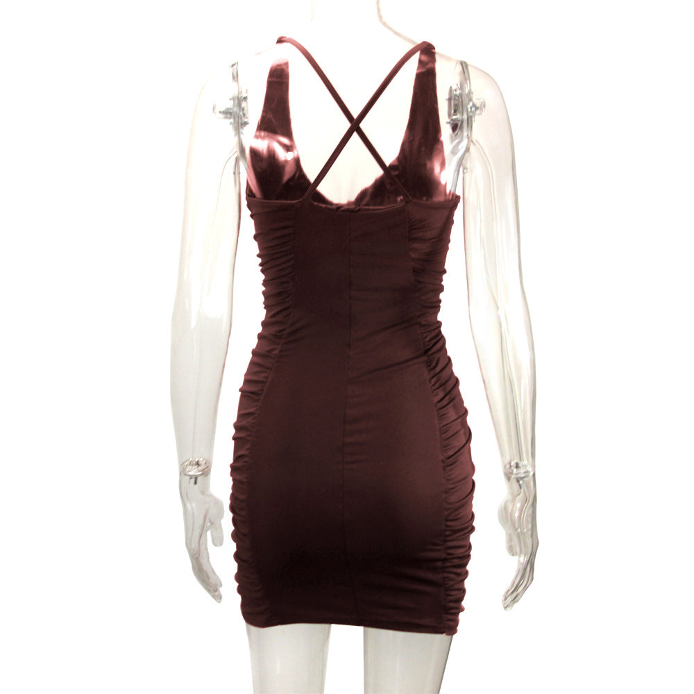 New summer women's clothes V-neck backless ruffle hip sexy dress