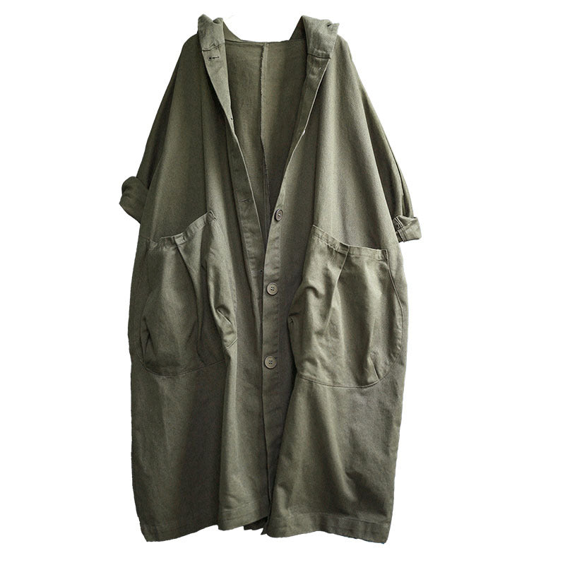 Cool Solid Color Hooded Long Windbreaker Coat