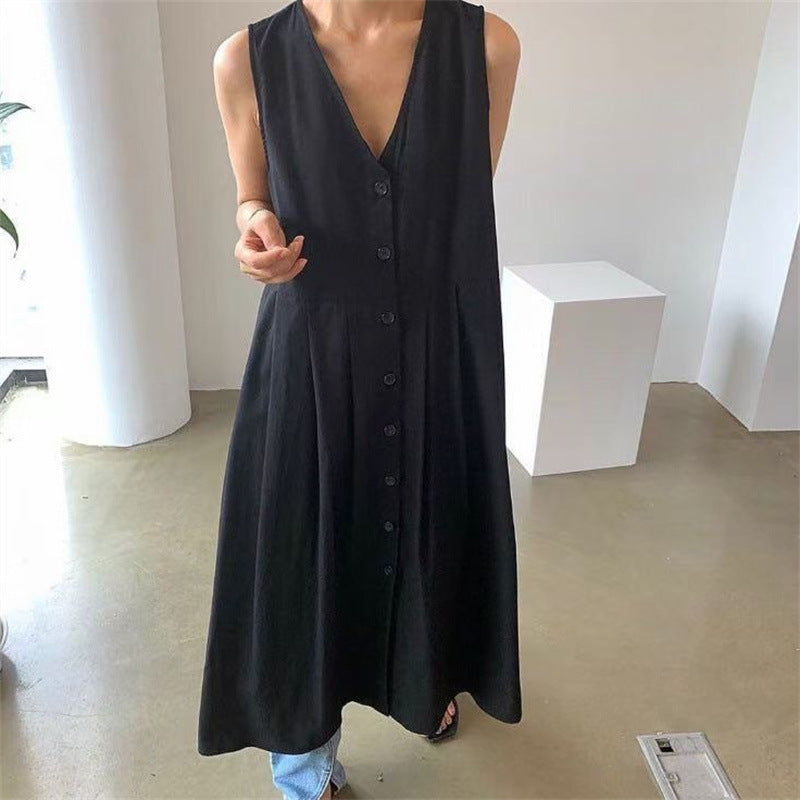 Summer Vintage V-Neck Sleeveless Midi Dress