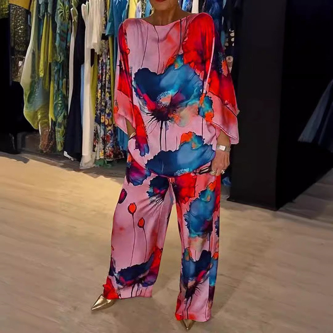 Casual  Floral Printing Two Pieces Set