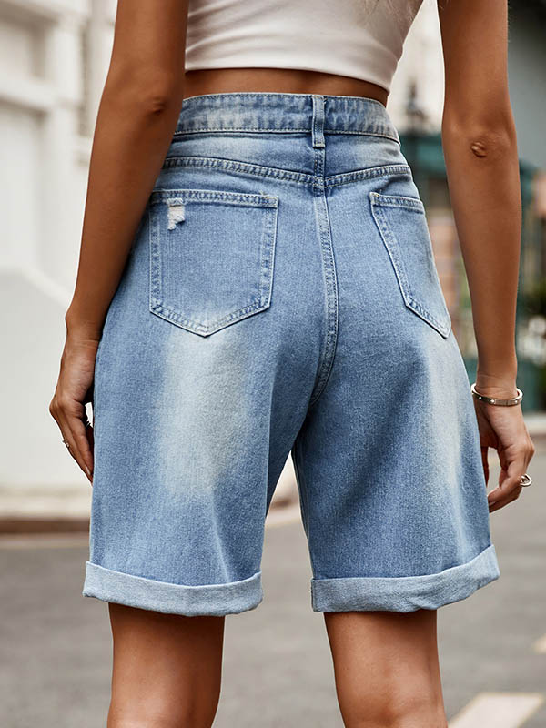 High Waisted Loose Buttoned Pockets Jean Pants Bottoms Shorts Bottoms