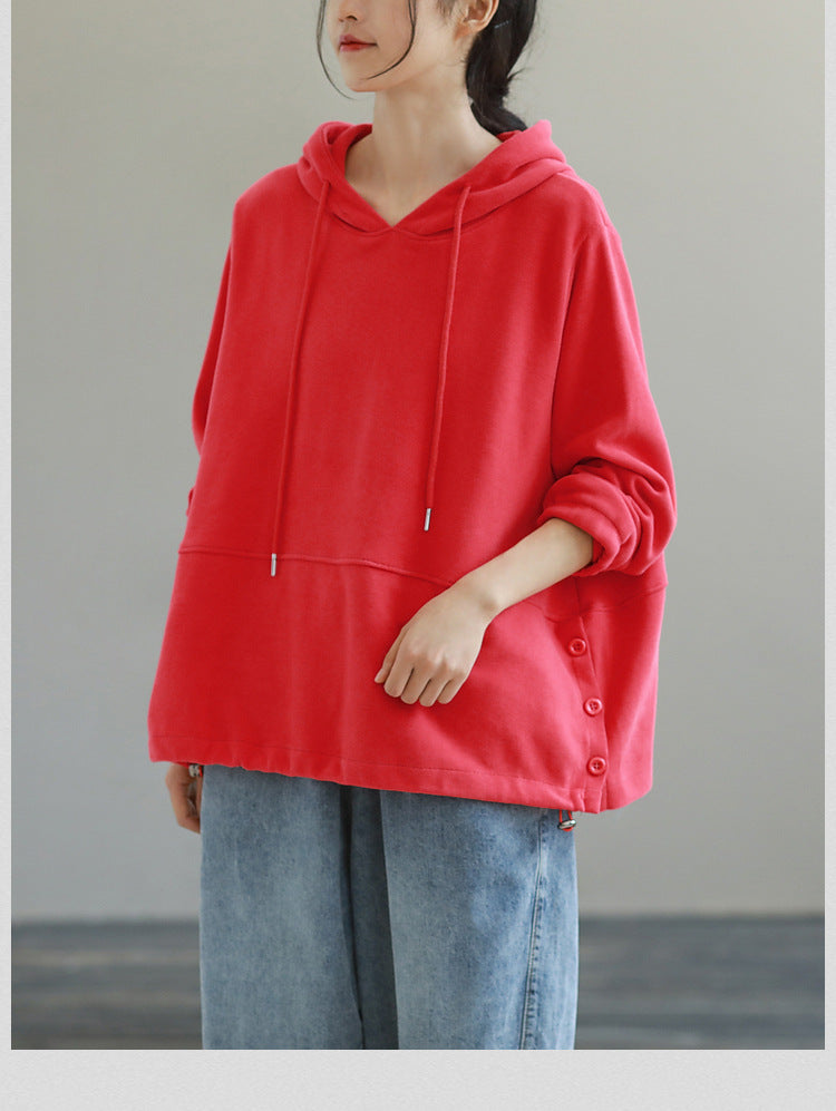 Loose Solid Color Hooded Long Sleeve Sweater