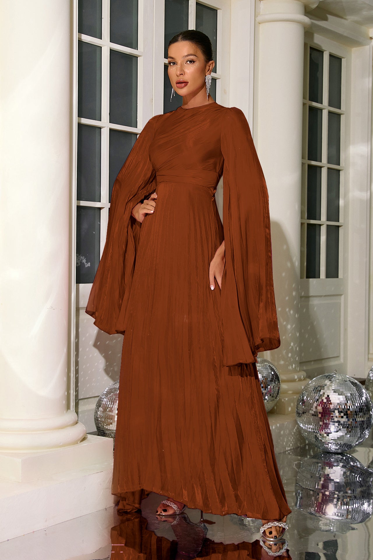 Veda Pleated Long Sleeve Maxi Dress