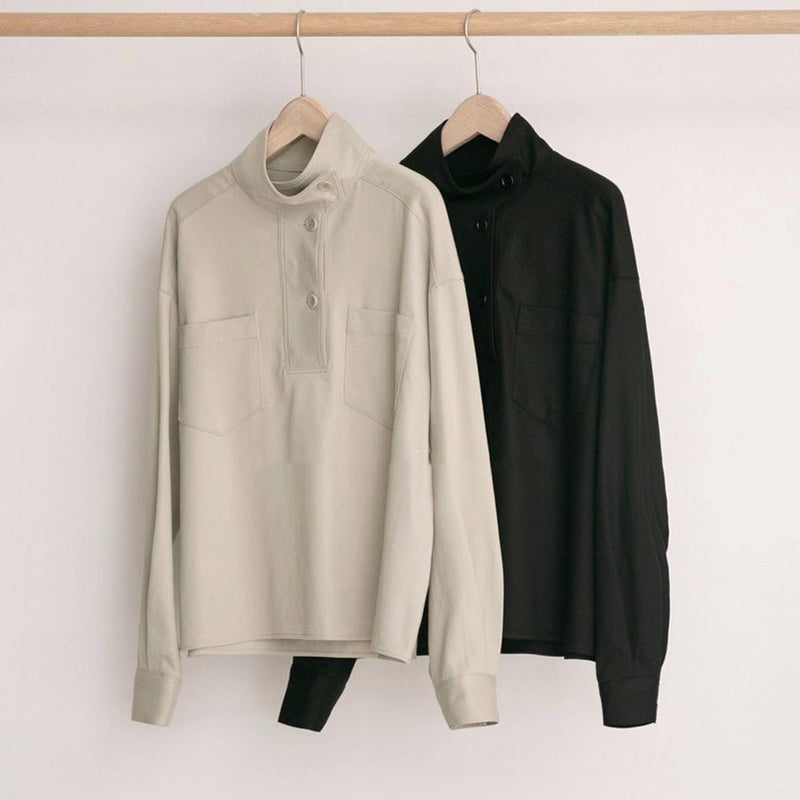 Niche Design Solid Color Stand Collar Long Sleeve Shirt