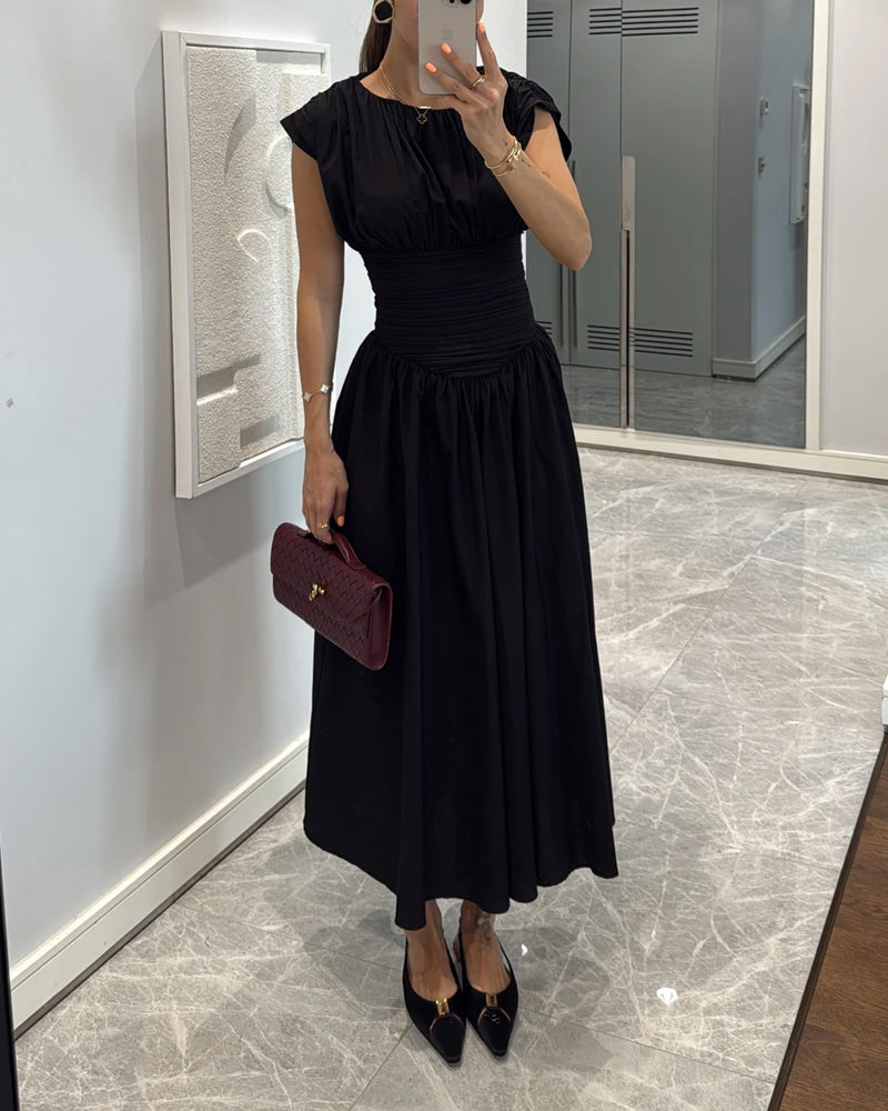 Fashion Solid Color Pleated Dress