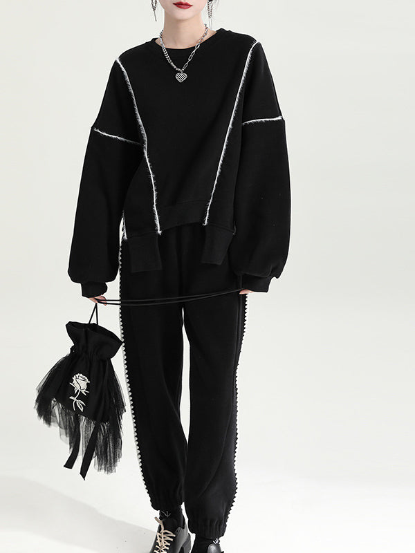 Irregular Splicing Round Neck Long Sleeve Velvet Sweatshirt
