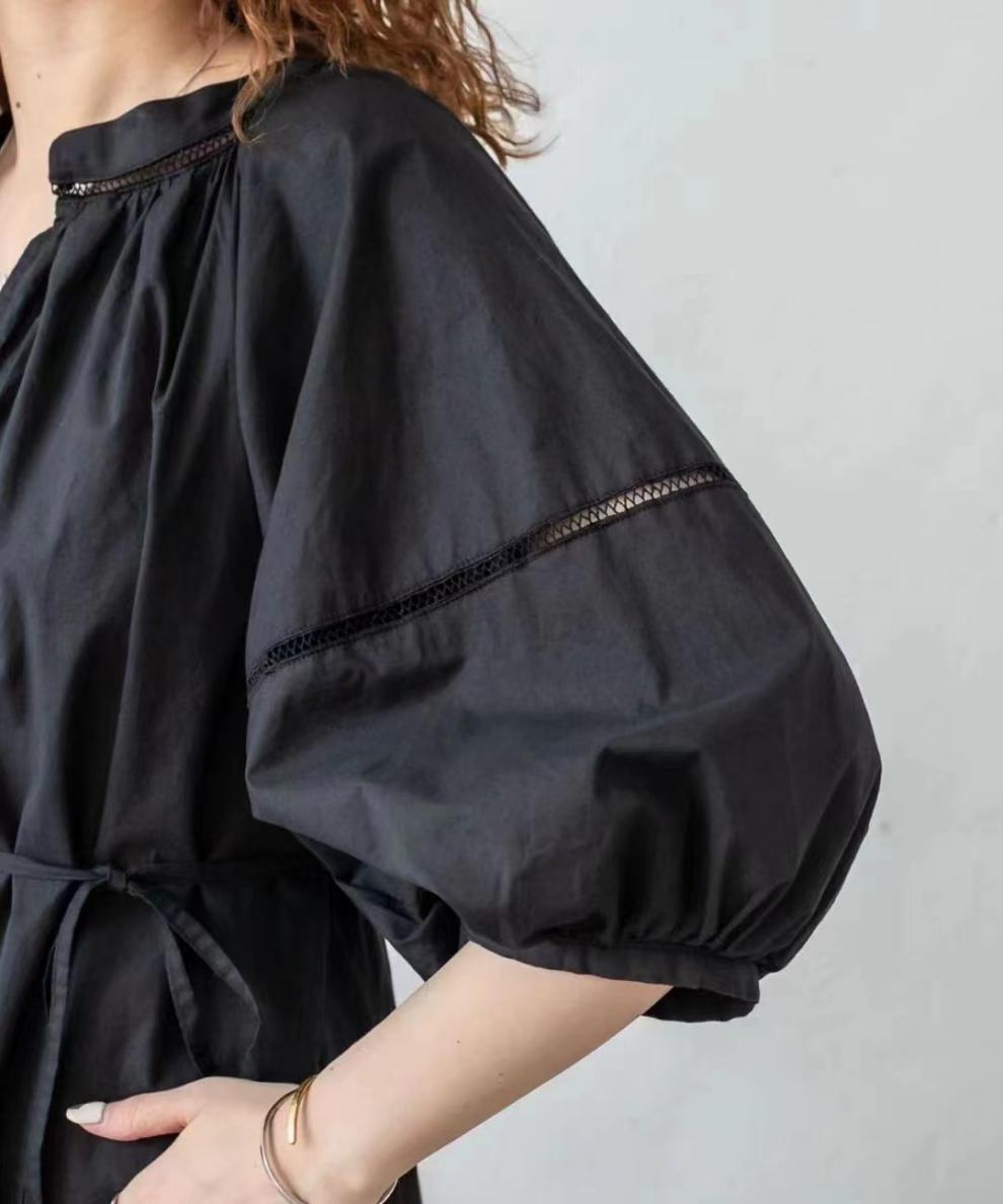 Loose Solid Color Lantern Sleeve Maxi Dress