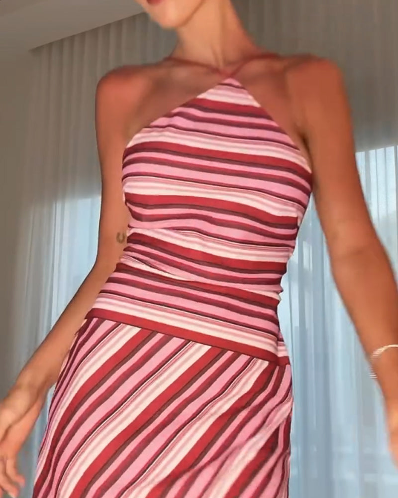 Casual Neck Strap Striped Dress