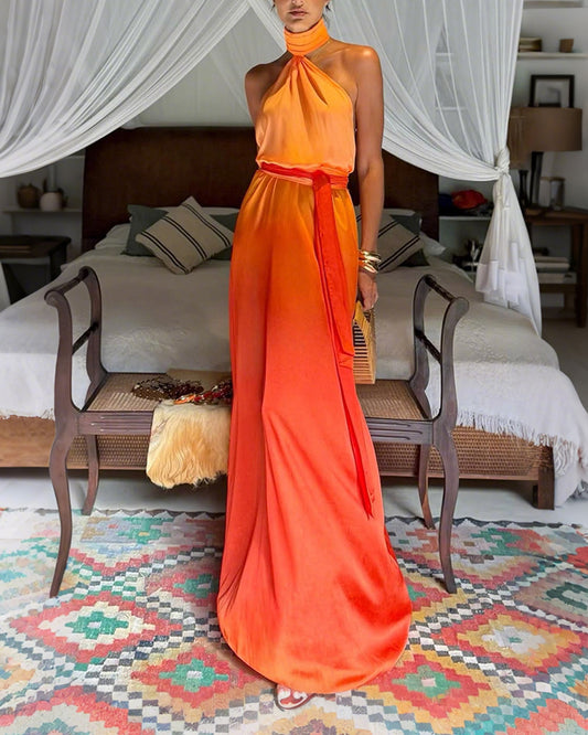 Lace-Up Neck Sleeveless Backless Dress