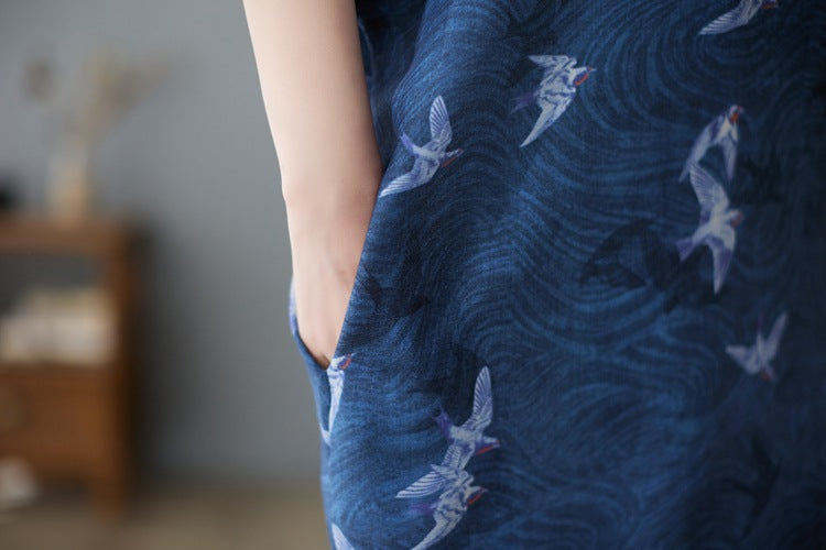 Vintage Print V-neck Short Sleeve Maxi Dress